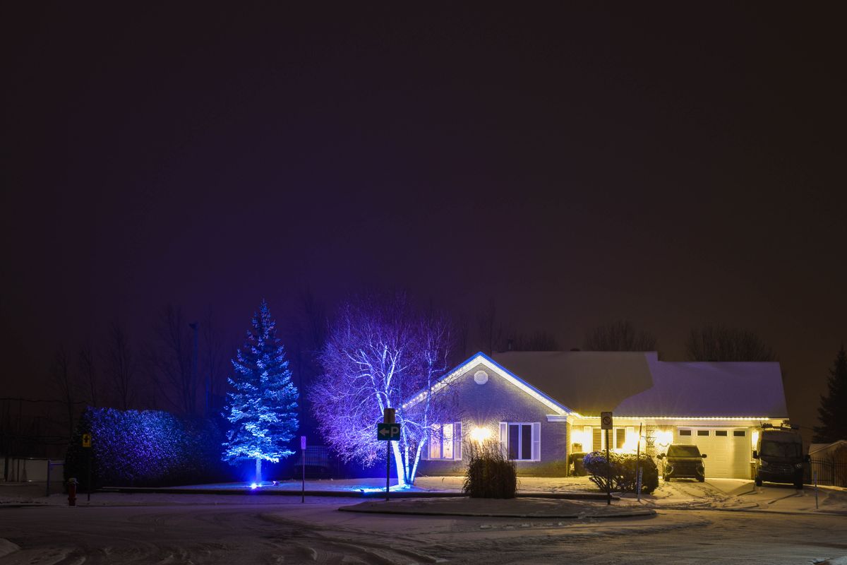 Professionally installed Christmas lights — Evening curb appeal — <b>Pickens County</b>